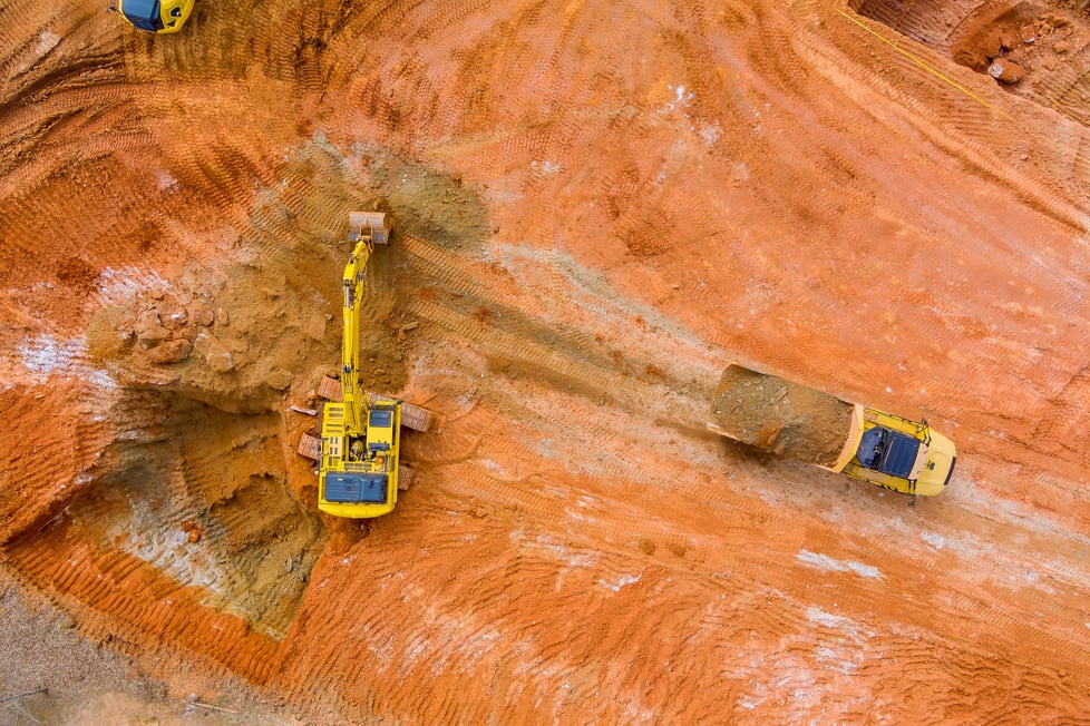 Excavator during Earthmoving at Open Pit on Construction Earthmoving Heavy Equipment for Excavation Loading